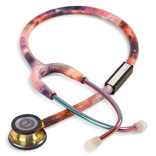 LIFE LINE 'GALAXY PRO II' Stethoscope (Rainbow Finish) | Dual Side Diaphragm Chest Piece for Adult and Pediatric | Suitable for Doctors and Students