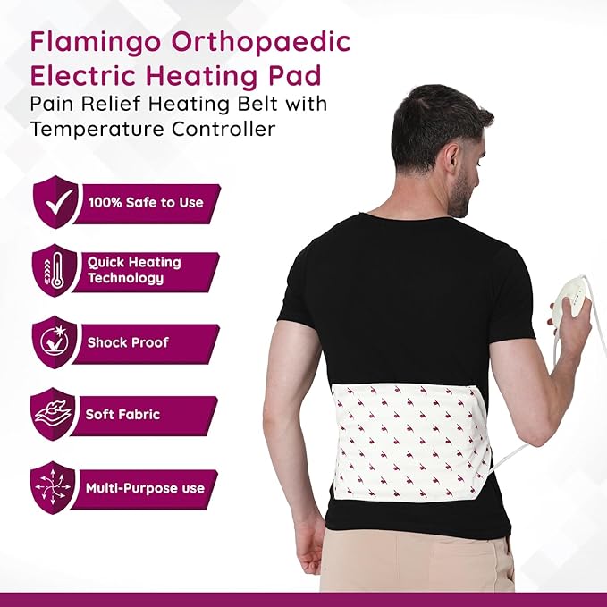 Flamingo Orthopaedic Electric Heating Pad | Pain Relief Heating Belt with Temperature Controller for Lower Back, Knee, Shoulder, Cramps, and Neck | Back Pain Relief