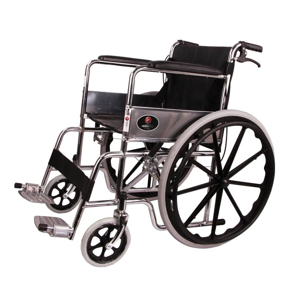 MHL 1002 AX - PU Manual Chrome Wheelchair with Attendant Brakes & Foam Upholstery