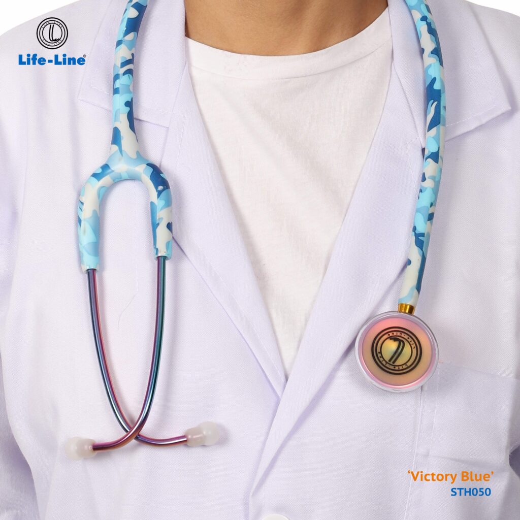 LIFE LINE 'VICTORY BLUE' Stethoscope (Blue Camo with Rainbow Finish) | Single Diaphragm Chest Piece for Adults | Suitable for Doctors and Students