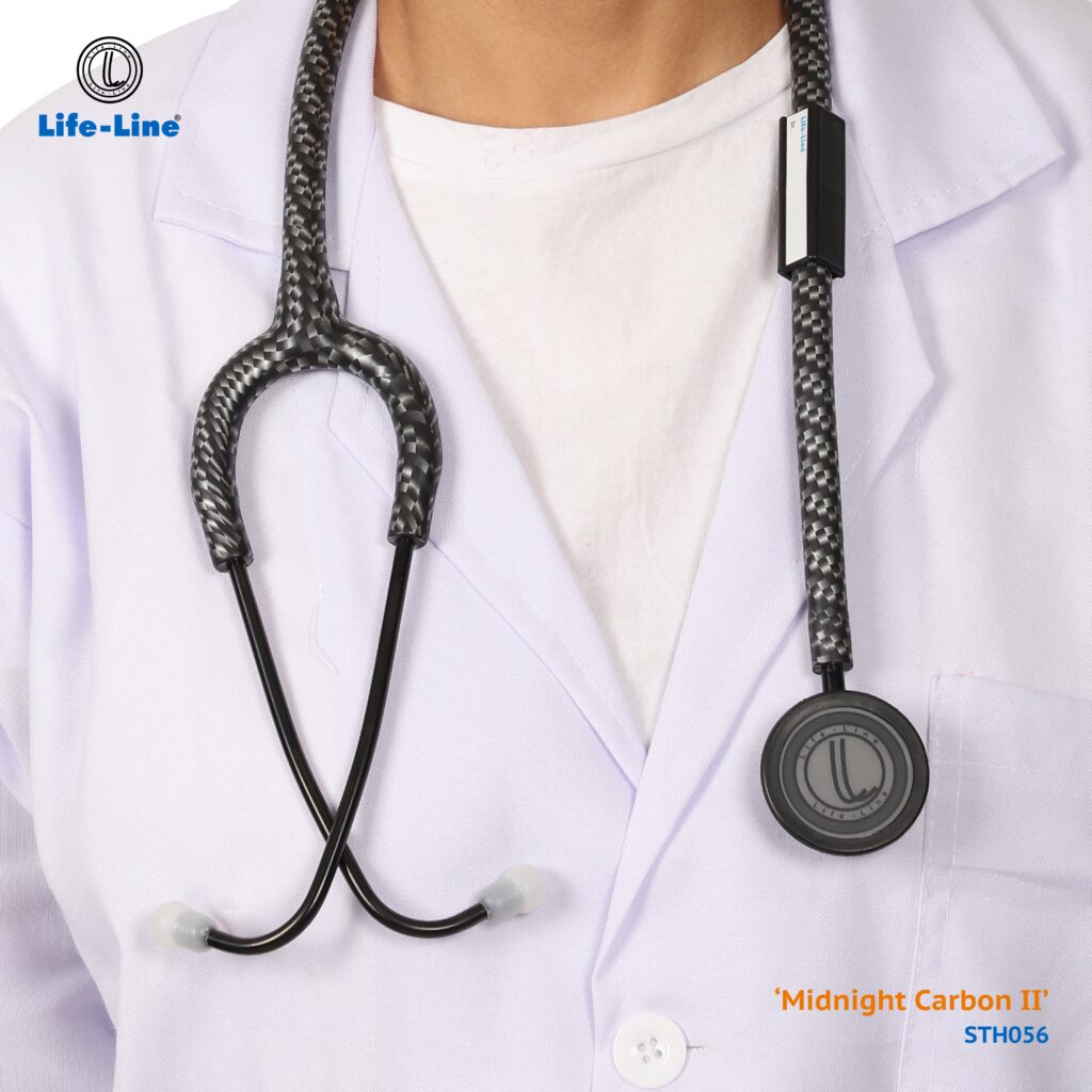 LIFE LINE 'MIDNIGHT CARBON II' Stethoscope (Black Titanium Finish) | Dual Side Diaphragm Chest Piece for Adult and Pediatric | Suitable for Doctors and Students