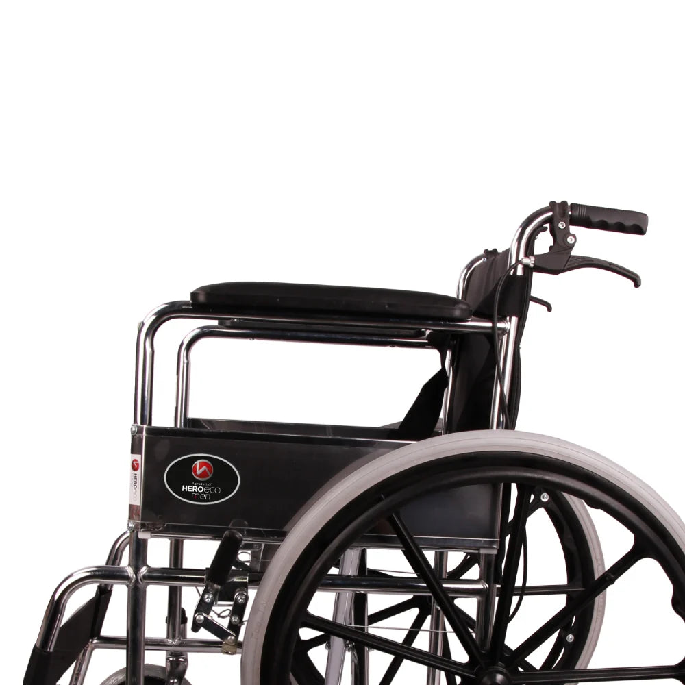 MHL 1002 AX - PU Manual Chrome Wheelchair with Attendant Brakes & Foam Upholstery