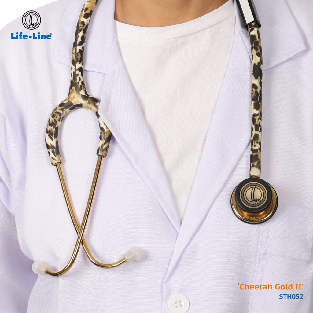 LIFE LINE 'CHEETAH GOLD II' Stethoscope (Gold Plated Finish) | Dual Side Diaphragm Chest Piece for Adult and Pediatric | Suitable for Doctors and Students