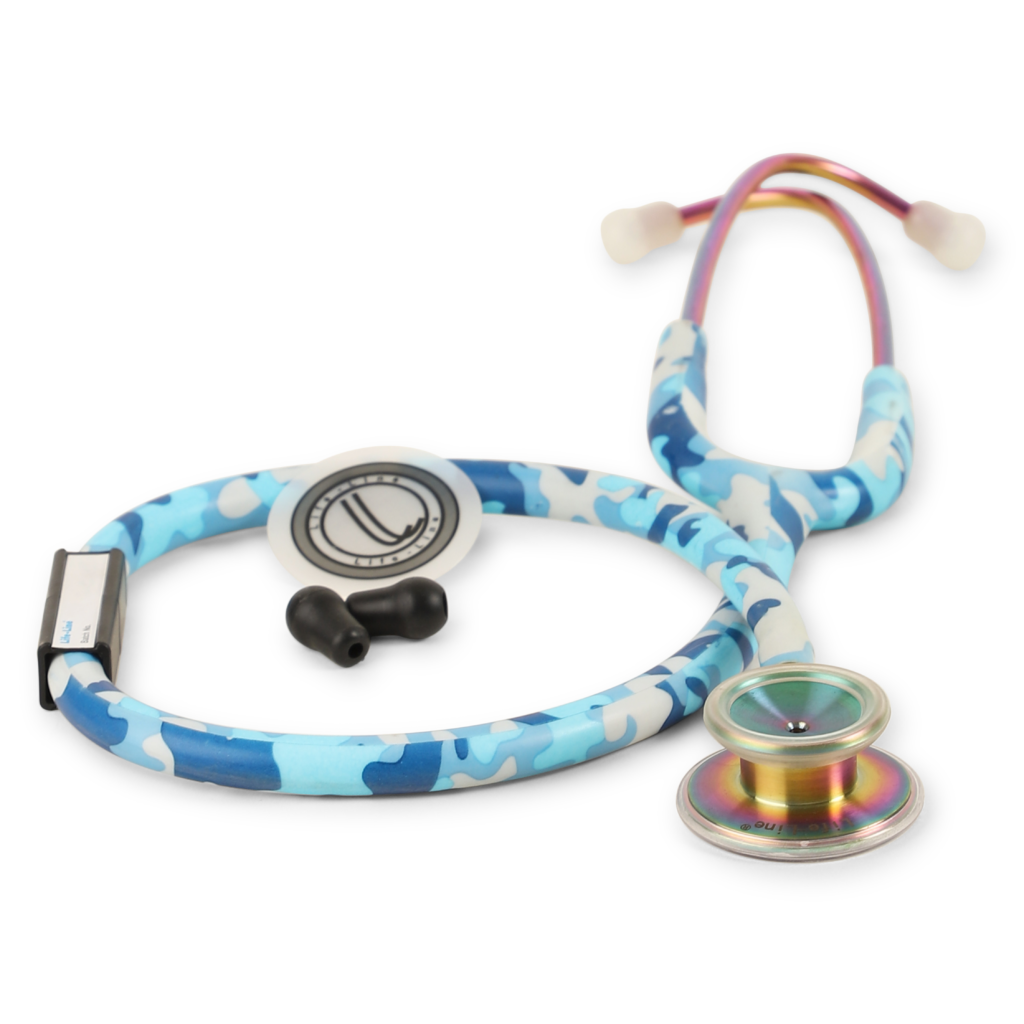 LIFE LINE 'VICTORY BLUE' Stethoscope (Blue Camo with Rainbow Finish) | Single Diaphragm Chest Piece for Adults | Suitable for Doctors and Students
