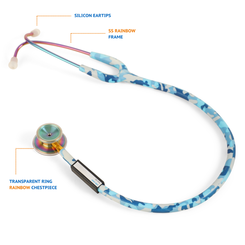 LIFE LINE 'VICTORY BLUE' Stethoscope (Blue Camo with Rainbow Finish) | Single Diaphragm Chest Piece for Adults | Suitable for Doctors and Students