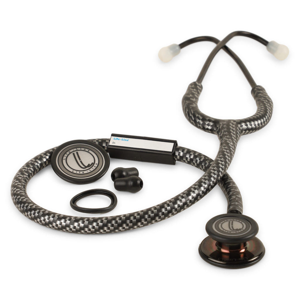 LIFE LINE 'MIDNIGHT CARBON II' Stethoscope (Black Titanium Finish) | Dual Side Diaphragm Chest Piece for Adult and Pediatric | Suitable for Doctors and Students
