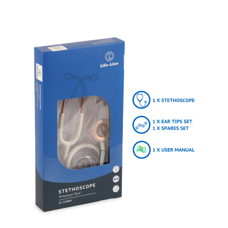 LIFE LINE 'HIMALAYAN ROSE' Stethoscope (White and Rose Gold)| Single Diaphragm Chest Piece for Adults | Suitable for Doctors and Students
