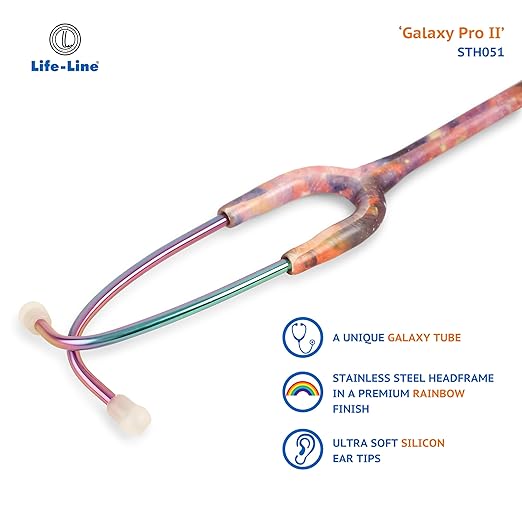LIFE LINE 'GALAXY PRO II' Stethoscope (Rainbow Finish) | Dual Side Diaphragm Chest Piece for Adult and Pediatric | Suitable for Doctors and Students