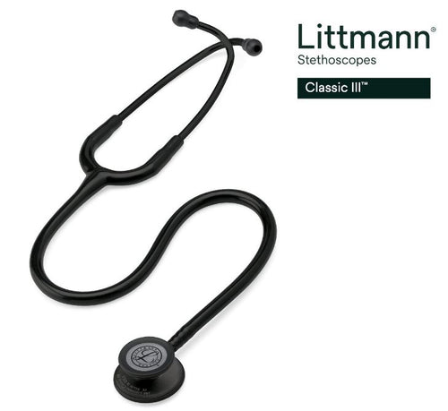 3M Littmann Classic III Stethoscope Black Edition Chestpiece, Black Tube Model - 5803