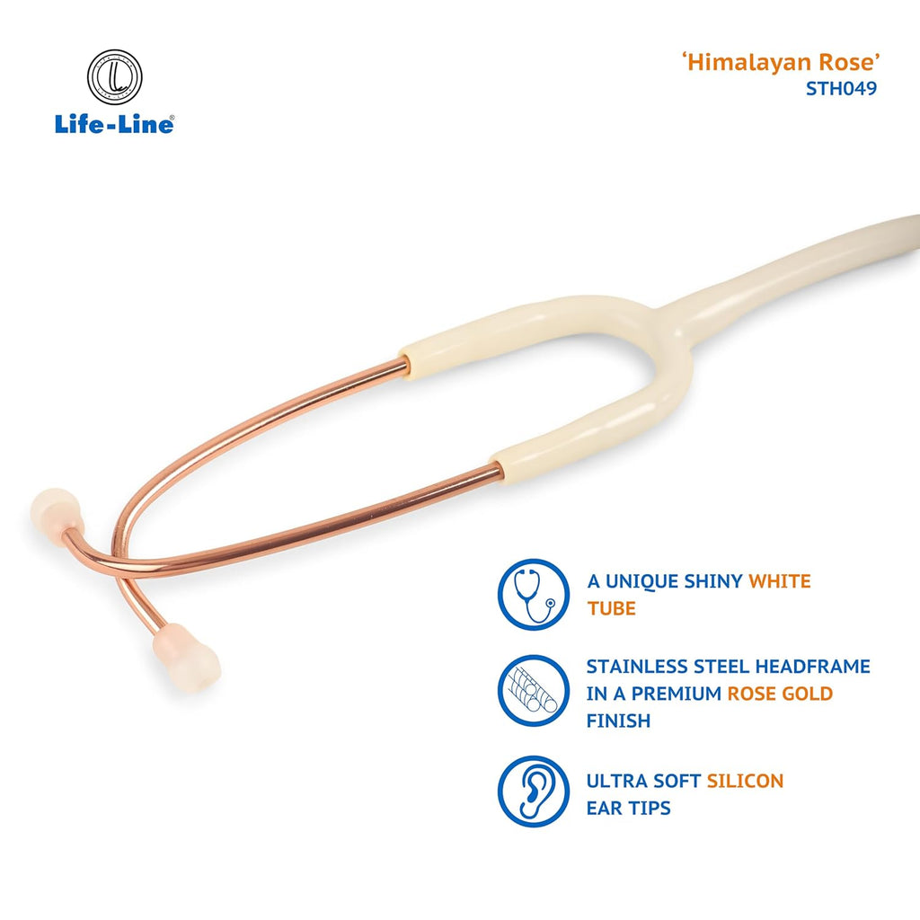 LIFE LINE 'HIMALAYAN ROSE' Stethoscope (White and Rose Gold)| Single Diaphragm Chest Piece for Adults | Suitable for Doctors and Students