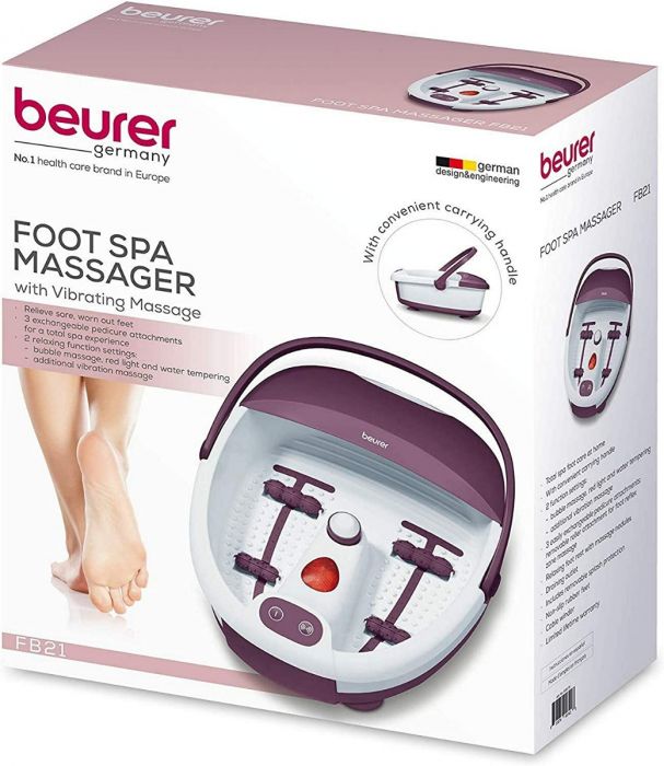 Beurer FB 21 Foot Spa For Invigorated, Well Cared-For Feet With 3 Functions: Vibration Massage, Bubble Massage, 3 Years Warranty