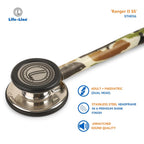 LIFE LINE 'RANGER II SS' Stethoscope (Green Camo and Stainless Steel) | Dual Side Diaphragm Chest Piece for Adult and Pediatric | Suitable for Doctors and Students