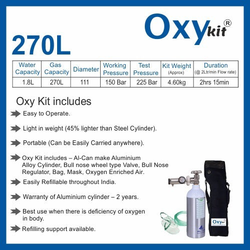 Portable Oxygen Cylinder for Home use Oxy Kit 270Liter