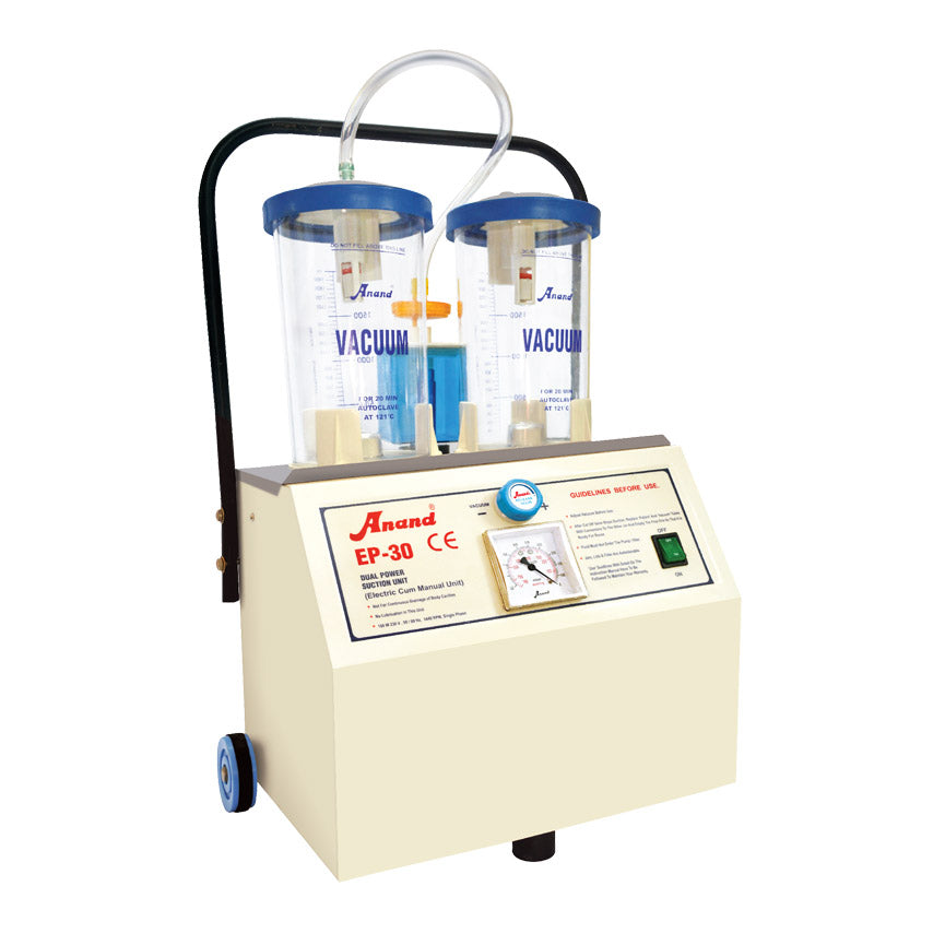 Anand DUAL POWER Suction Unit : Electric - Oil Free Diaphragm Pump and PistonType Pedal Unit  with 2 x 2 ltr Polycarbonate Jars (Model - EP 30)