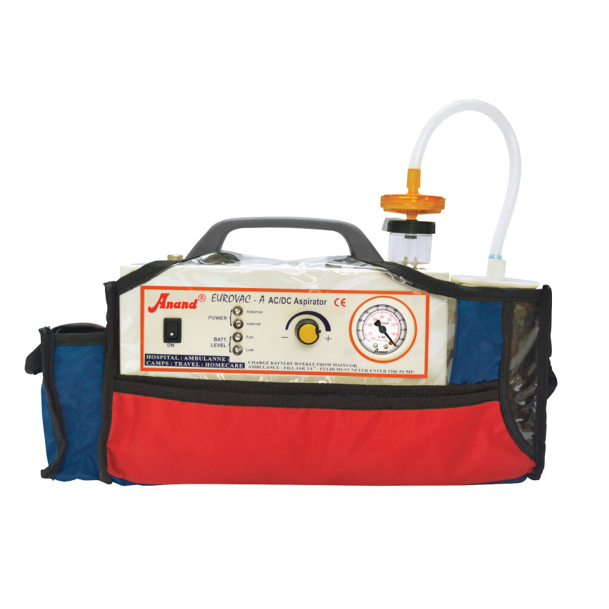 Anand Oil Free Piston Pump Suction Machine with internal rechargeable battery and electronic cut off sensore in a shoulder carry bag (Model - EUROVAC-A)