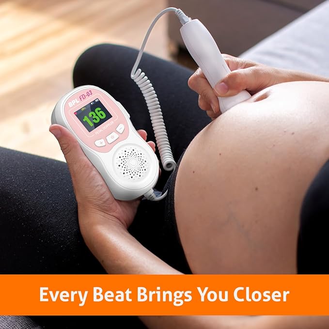 BPL Medical Technologies FD-03 Fetal Doppler Smart Noise Reduction & Heartbeat Detection Machine with in-Built Speaker for Home and Clinic Use - Pink & White
