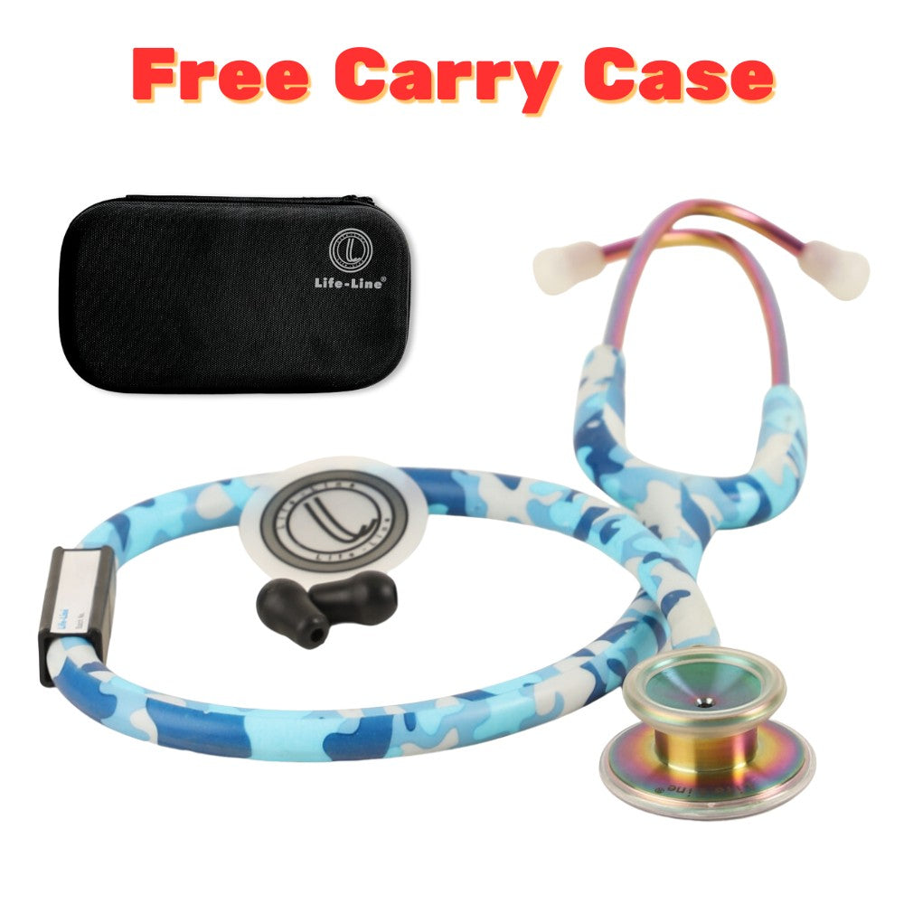 LIFE LINE 'VICTORY BLUE' Stethoscope (Blue Camo with Rainbow Finish) | Single Diaphragm Chest Piece for Adults | Suitable for Doctors and Students