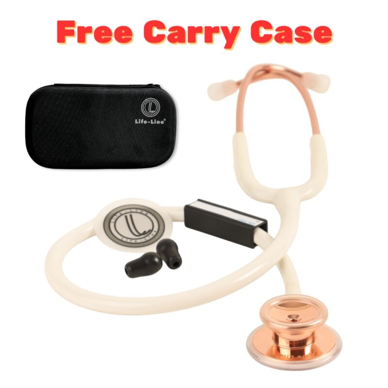 LIFE LINE 'HIMALAYAN ROSE' Stethoscope (White and Rose Gold)| Single Diaphragm Chest Piece for Adults | Suitable for Doctors and Students