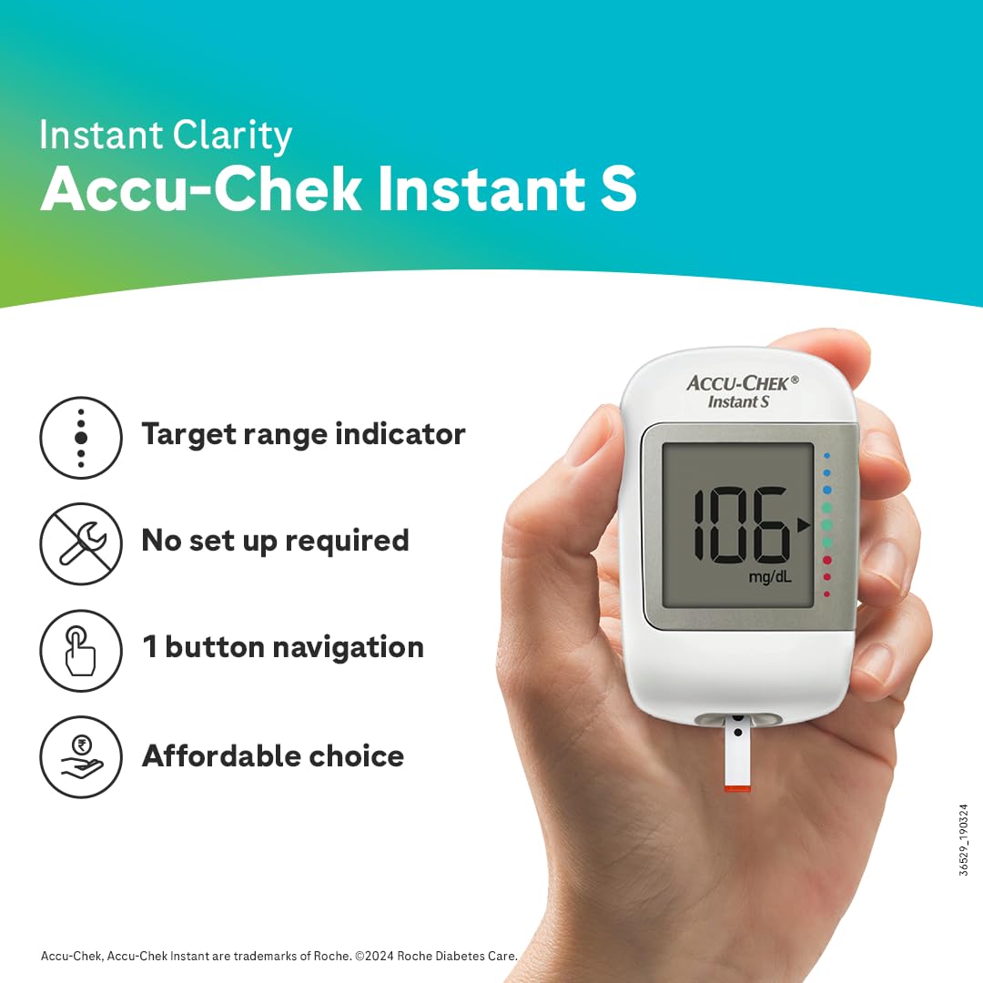 Accu-Chek Instant S Blood Glucose Glucometer Kit with Vial of 10 Strips, 10 Lancets and a Lancing device
