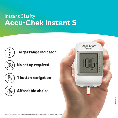 Accu-Chek Instant S Blood Glucose Glucometer Kit with Vial of 10 Strips, 10 Lancets and a Lancing device