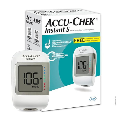 Accu-Chek Instant S Blood Glucose Glucometer Kit with Vial of 10 Strips, 10 Lancets and a Lancing device