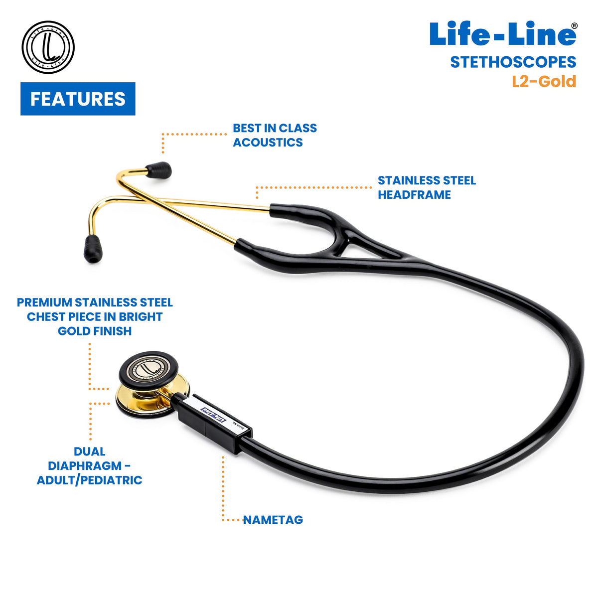 Life Line Stethoscope L2-Gold Pl.