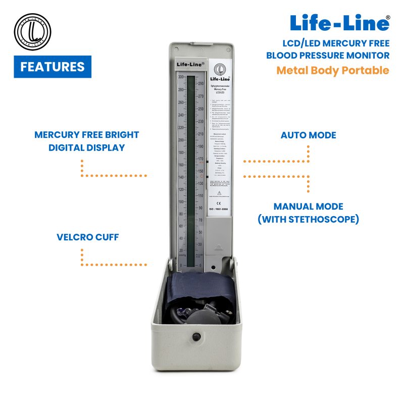 Life-Line Blood Pressure Monitor LCD/LED Portable Metal Body | Sphygmomanometer Mercury Free