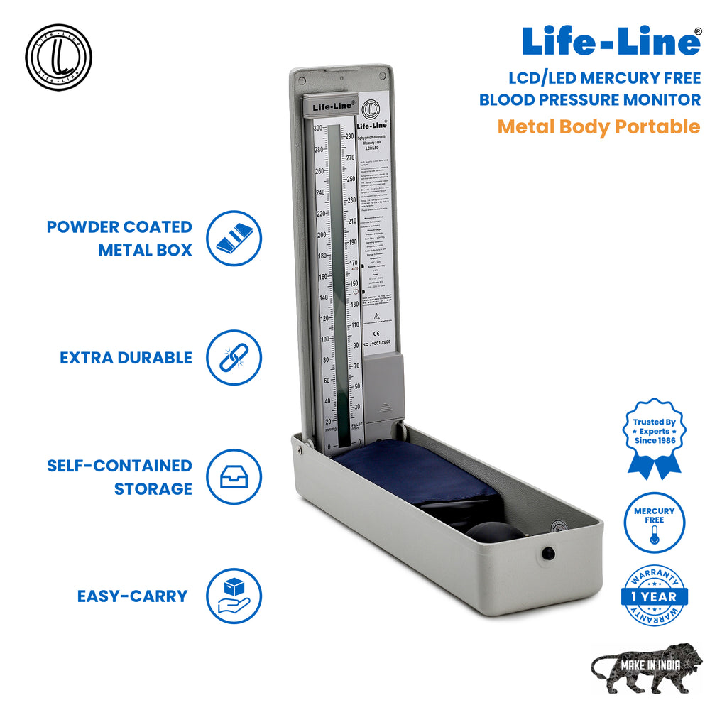 Life-Line Blood Pressure Monitor LCD/LED Portable Metal Body | Sphygmomanometer Mercury Free