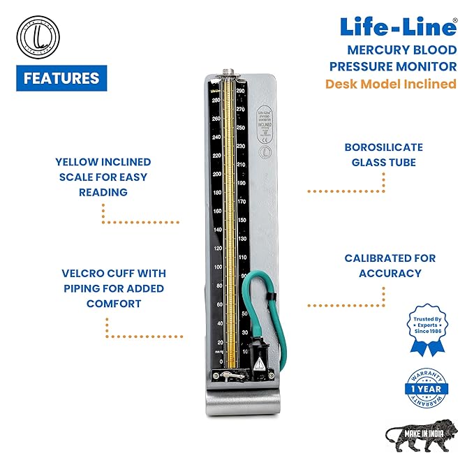 Life-Line Mercurial Blood Pressure Monitor Desk Model Inclined | Sphygmomanometer Mercury BPMB031