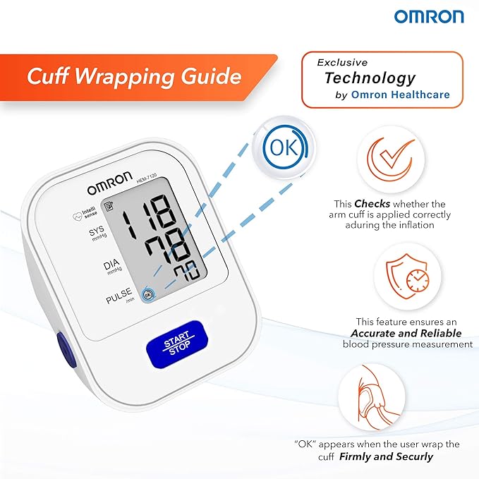 Omron HEM 7120 Fully Automatic Digital Blood Pressure Monitor With Intellisense Technology For Most Accurate Measurement - Arm Circumference (22-32Cm)
