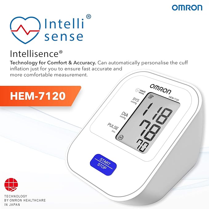Omron HEM 7120 Fully Automatic Digital Blood Pressure Monitor With Intellisense Technology For Most Accurate Measurement - Arm Circumference (22-32Cm)