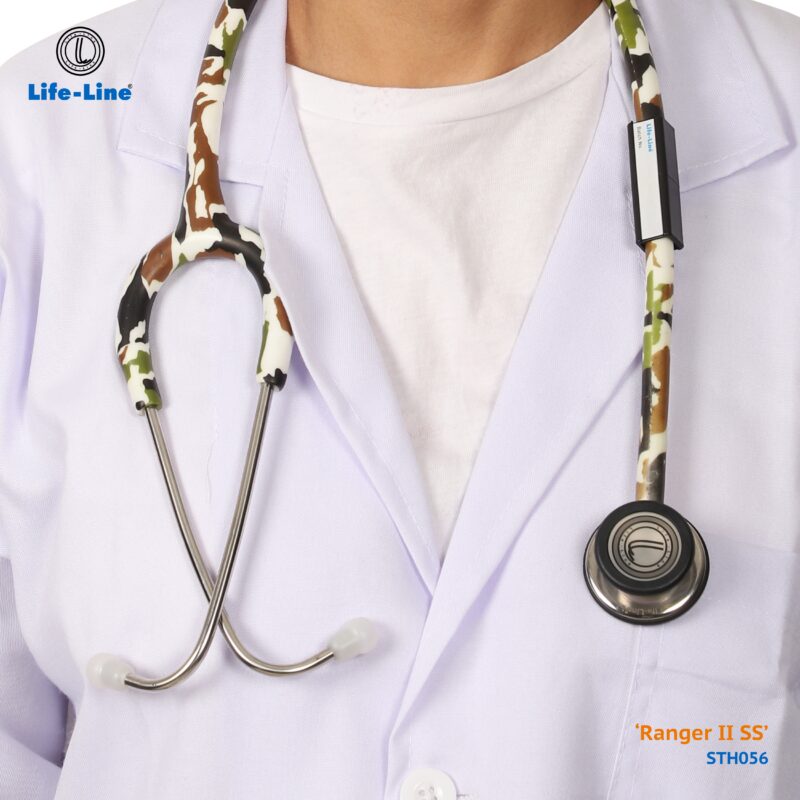 LIFE LINE 'RANGER II SS' Stethoscope (Green Camo and Stainless Steel) | Dual Side Diaphragm Chest Piece for Adult and Pediatric | Suitable for Doctors and Students
