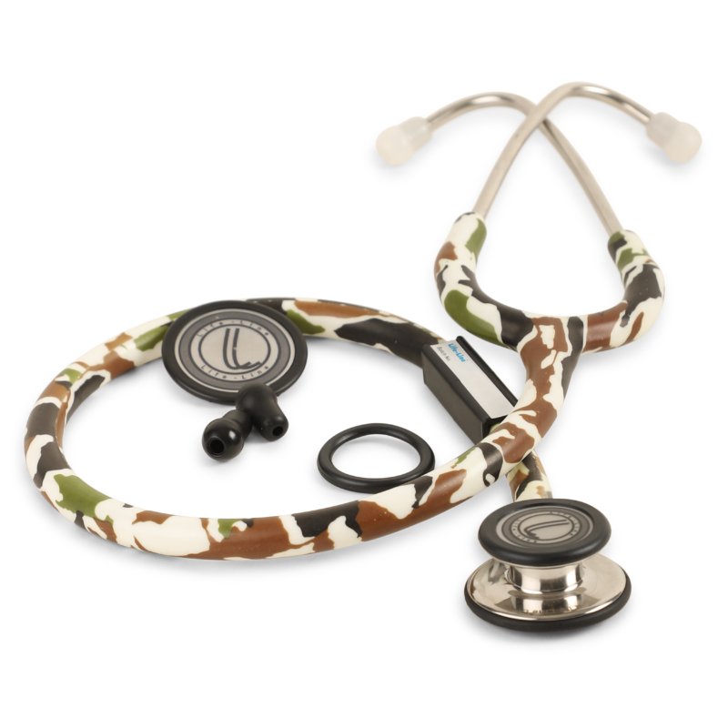 LIFE LINE 'RANGER II SS' Stethoscope (Green Camo and Stainless Steel) | Dual Side Diaphragm Chest Piece for Adult and Pediatric | Suitable for Doctors and Students