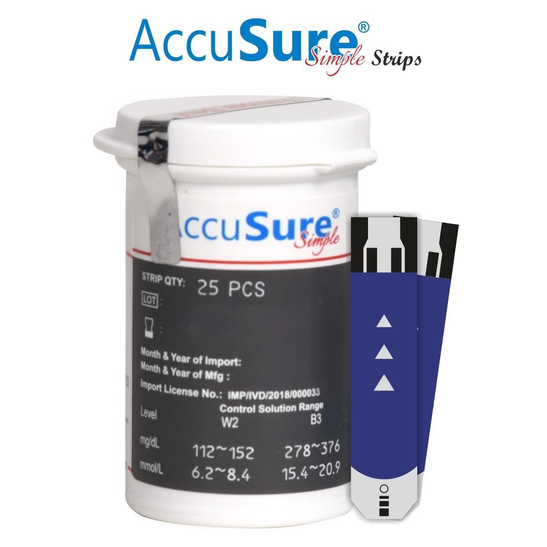 AccuSure Simple Blood Glucose Test Strip – 25 Strips