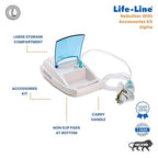 LIFE LINE ALPHA Compressor Nebulizer with Complete Mask Kit for Kids and Adults | Nebuliser with Storage Compartment | Low-noise Nebulizing Machine with 2 Masks & 5 Filters