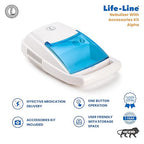 LIFE LINE ALPHA Compressor Nebulizer with Complete Mask Kit for Kids and Adults | Nebuliser with Storage Compartment | Low-noise Nebulizing Machine with 2 Masks & 5 Filters