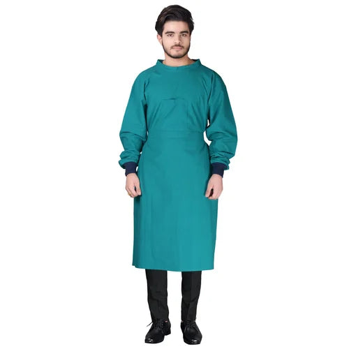 Cotton Surgeon Gown Reusable and Washable, Green Colour, for Men and Women