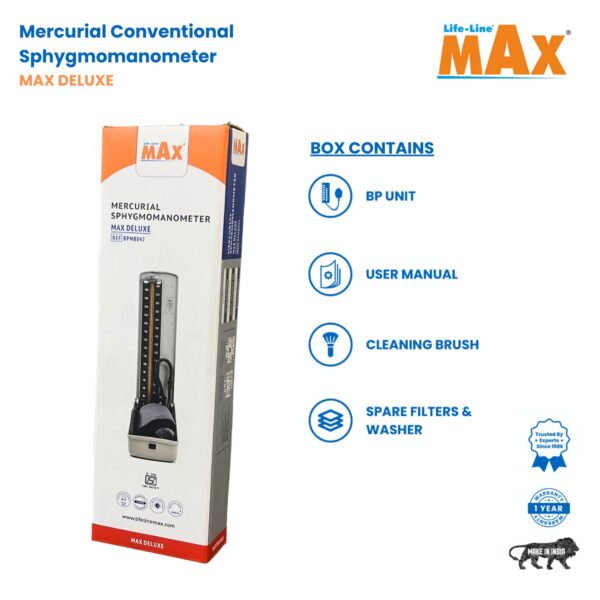 Life LINE Max Deluxe Portable Mercurial Blood Pressure Monitor Combo | Accurate Measurements | Superior Build Quality | BP Apparatus Manual | Mercury Sphygmomanometer Machine BPMB042