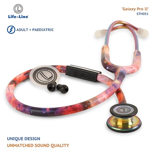 LIFE LINE 'GALAXY PRO II' Stethoscope (Rainbow Finish) | Dual Side Diaphragm Chest Piece for Adult and Pediatric | Suitable for Doctors and Students