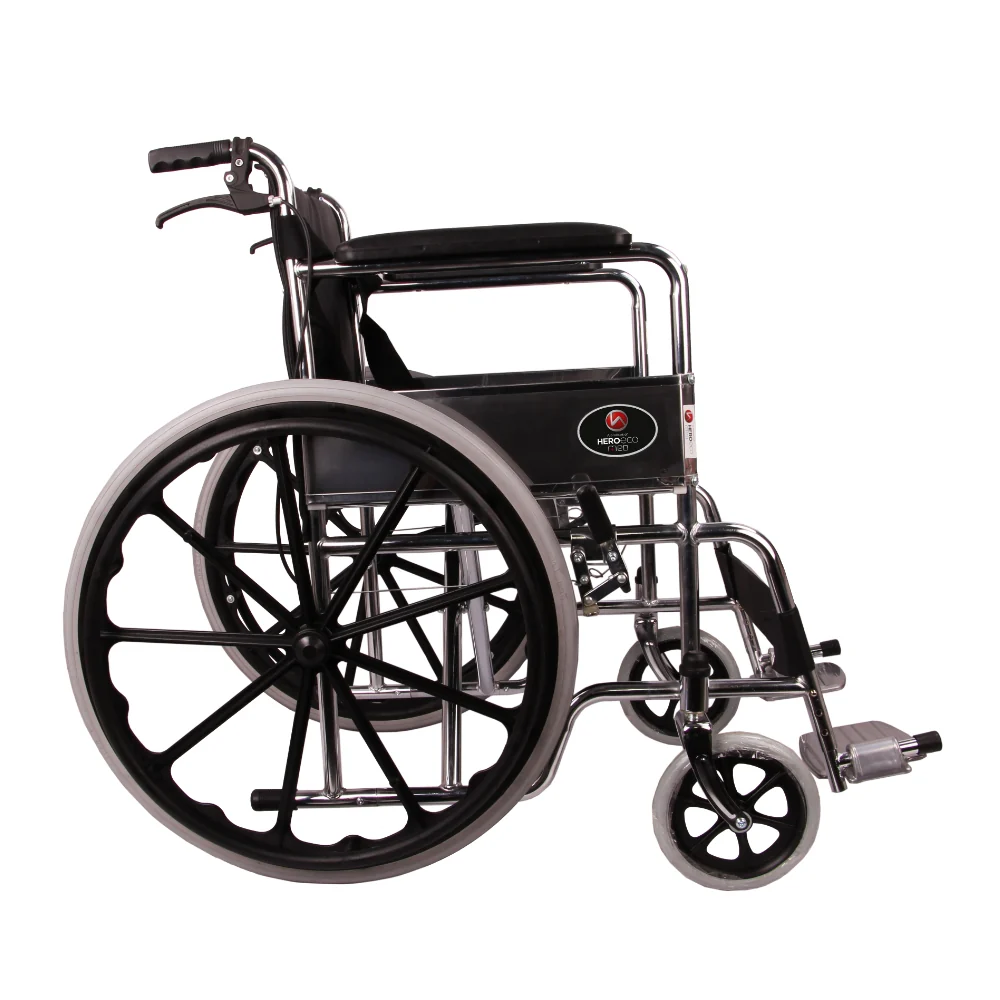 MHL 1002 AX – PU Manual Chrome Wheelchair with Attendant Brakes & Foam Upholstery