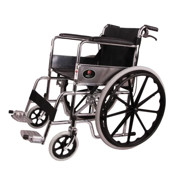 MHL 1002 AX - PU Manual Chrome Wheelchair with Attendant Brakes & Foam Upholstery