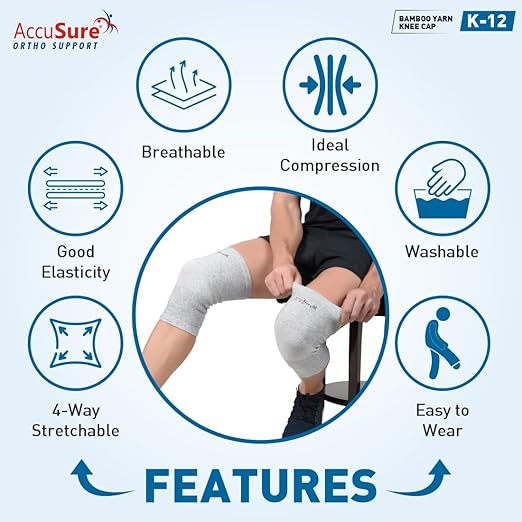AccuSure Bamboo Yarn Orthopedic Knee Support Cap Brace Sleeves Pair