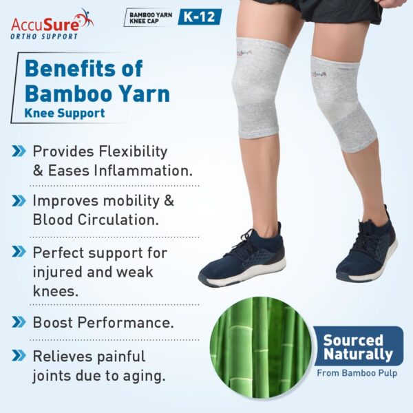 AccuSure Bamboo Yarn Orthopedic Knee Support Cap Brace Sleeves Pair