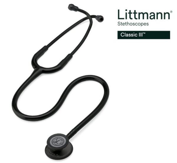 3M Littmann Classic III Stethoscope Black Edition Chestpiece, Black Tube Model - 5803